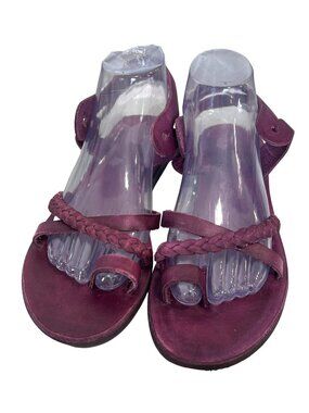 Jerusalem Ramah Sandals Size 8 Leather Cut Out Braid Strap Purple Boho NO LACES